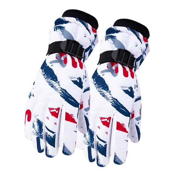 TELOLY Kids Warm Gloves Winter Waterproof Snow Gloves for Outdoor Sports, Toddler Bulky Ski Gloves for Boys Girls 5-15 Years White 5 Years