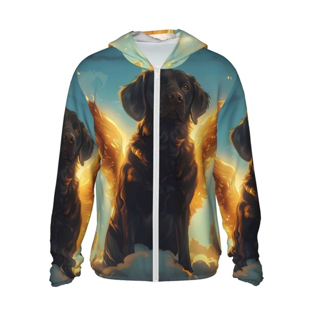 Balery Golden Cloud Winged Dog Sudadera ligera de manga larga con capucha y protección solar UPF 50+ para hombre y mujer, ideal para pesca y running-X-Large