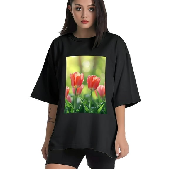 Plus Size Shirt for Women Black Tops for Women Short Sleeves Shirt for Women Tulip T Shirt Crewneck Shirt for Women XS