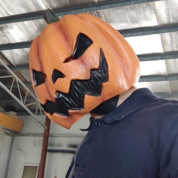 Halloween Pumpkin Face Mask, Scary Jack O Lantern Head Mask, Creepy Party Costume for Trick or Treat, Realistic Pullover Masquerade Prop