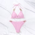thumbnail image 6 of WREESH Womens Two Piece Swimsuit Halter Bikini Set Fashion Solid Bikini Push-Up Padded Swimsuit Set Beach Bathing Suit Pink, 6 of 7