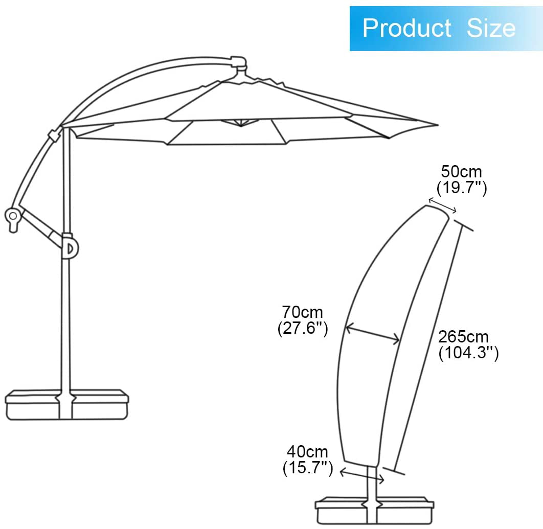 Besttime Parasol Cover Cantilever Upgraded 600D Oxford Fabric Waterproof Patio Umbrella Covers with Zip for 9ft to 11ft Garden Outdoor Umbrella 280 * 81 * 45cm