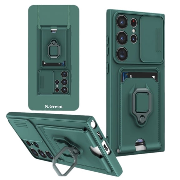 Military Grade Shockproof Magnetic Phone Case With Sliding Camera Lens Cover, Hidden Stand, Lanyard Strap And Card Pocket, Matte Grip, Dirt Resistant Protection For Large 6.9 Inch Smartphones