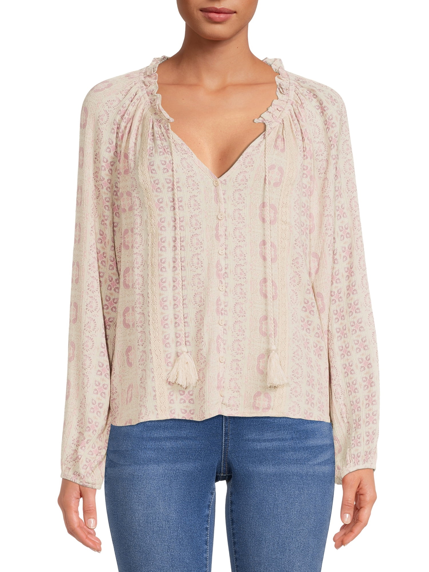 No Boundaries Junior's Print Peasant Top