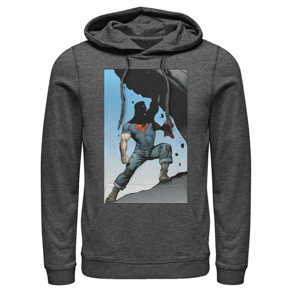 Men's Superman Strongest Hero Pose  Pull Over Hoodie Charcoal Heather Small