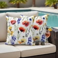 thumbnail image 5 of Spring Floral Pillow Covers 2 Pack Watercolor Yellow Blue Red Poppy Flower Pillowcase Waterproof Outdoor Throw Pillow Cover for Patio Garden Square Cushion 16”x16”, 5 of 9