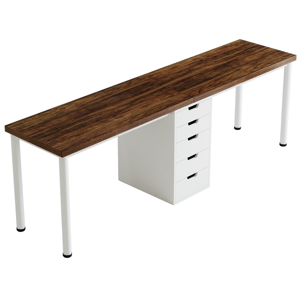 Resenkose Study Writing Desk, Computer Desk,78.7" Two Person Desk, Long Computer Desk with 5 Drawers,Rustic Brown & White