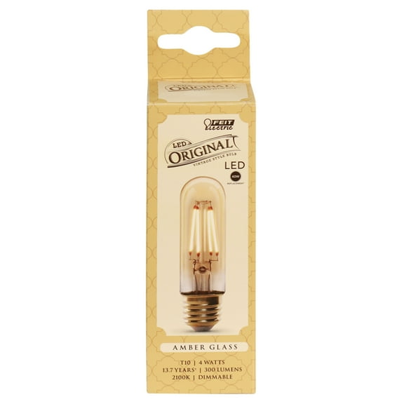 Feit Electric 4W (40W Eq.) Soft White Original Vintage Bulb, T10 Bulb Shape, Med Base, Amber Glass