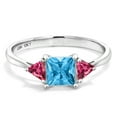 thumbnail image 2 of Gem Stone King 10K White Gold Swiss Blue Topaz and Pink Tourmaline 3 Stone Engagement Ring for Women (1.12 Cttw, Gemstone November Birthstone, Princess Center 5MM, Trillion 3.5MM, Size 5), 2 of 5