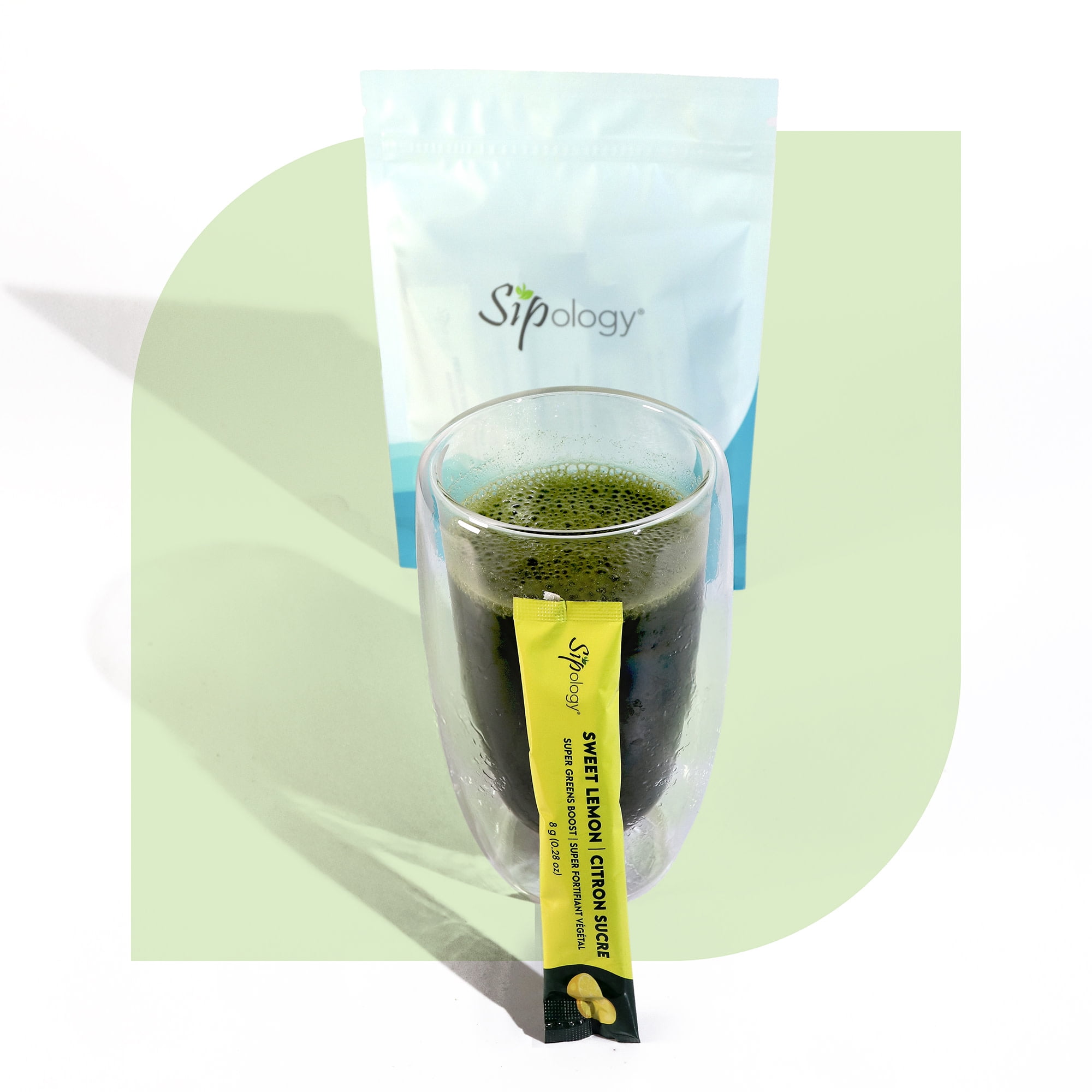 Sipology: Super Greens Boost - Sweet Lemon - 10 Stick Pack, Superfoods-Vitamins-Minerals-Nutrients, Mix Powder w/ Water-Smoothies-Protein Shakes