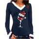thumbnail image 2 of Puntoco Mujeres Sexy Navidad Copa de Vino Delgado Terciopelo Stiching Casual Impresión de manga larga con cuello en V Camisas Blusas tops Puntoco Puntoco-7324, 2 of 4