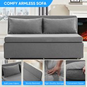 BALUS 62 Linen Queen Size Pull Out Sofa Bed Include 2 Pillows,Convertible Loveseat Sleeper Sofa with Foldable Mattress,Light Gray