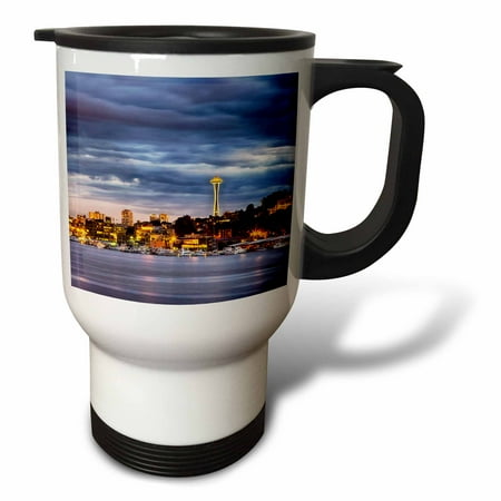 3drose, Washington, Seattle, Evening Light over Seattle Downtown., 14oz Stainless Steel Travel Mug