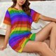 thumbnail image 4 of Fotbe Colorful Glitter Rainbow Conjunto de Pijama Estampado para Mujer, 2 Piezas, Ropa de Dormir con Camiseta de Manga Corta y Shorts Suaves-X-Large, 4 of 6