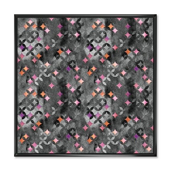 Designart 'Geometry Pink Stars With Intersecting Circles' Modern Framed Canvas Wall Art Print