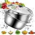 thumbnail image 5 of BNNG Handheld Stainless Steel Drain Basket Vegetable Cutter 3 In 1 Kitchen Multipurpose Julienne Grater Salad Bowl For Home Colanders & Food Strainers Multifunctional Stainless Steel Grater Basin Sink, 5 of 8