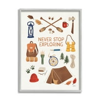 Stupell Industries Never Stop Exploring Phrase Typography Painting Gray Framed Art Print Wall Art, 11 x 14