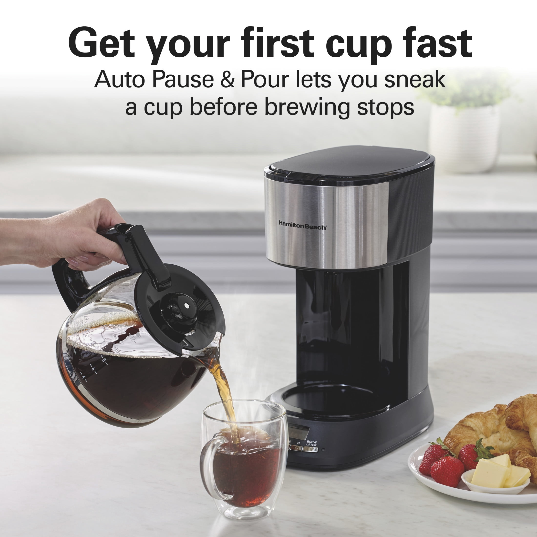 Hamilton Beach 12 Cup Programmable Coffee Maker, Borosilicate Glass Carafe, Matte Black