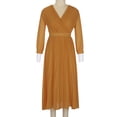 thumbnail image 6 of Plus Size Dress for Women Wrap V Neck Long Sleeve Fall Wedding Guest Dresses Pleated A Line Flowy Maxi Prom Dress, 6 of 9