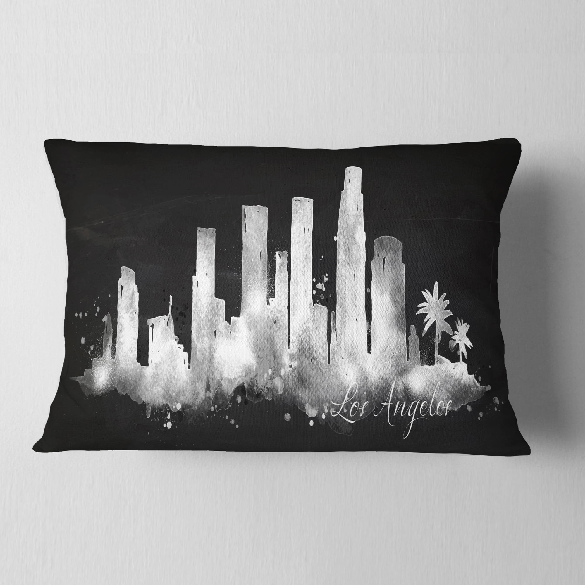 Designart Los Angeles Dark Silhouette - Cityscape Painting Throw Pillow - 12x20