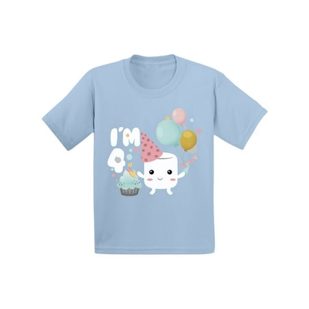 

Awkward Styles Marshmallow Clothes Birthday Gift I am Four Themed Party Gifts for 4 Year Old Toddler Shirt for Kids 4th Birthday Toddler Shirt for Kids 4th B Day Party Shirt for Boys Shirts for Girls