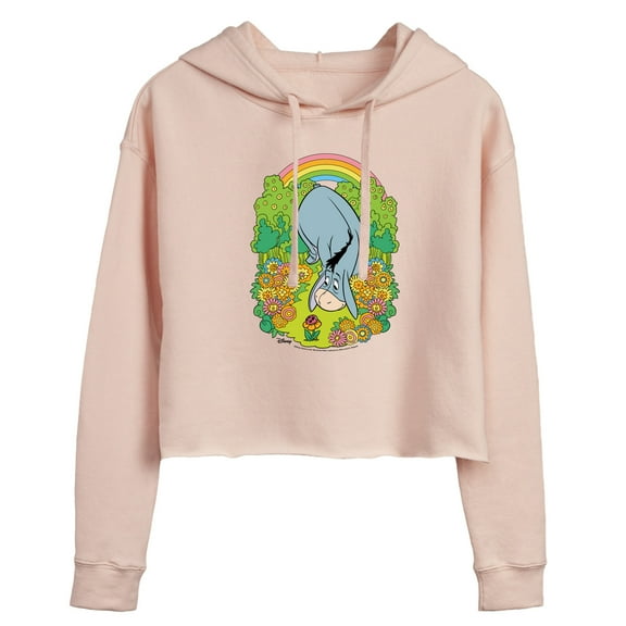 Winnie the Pooh - Eeyore Grazing Through Flowers - Rainbow - Juniors Cropped Pullover Hoodie