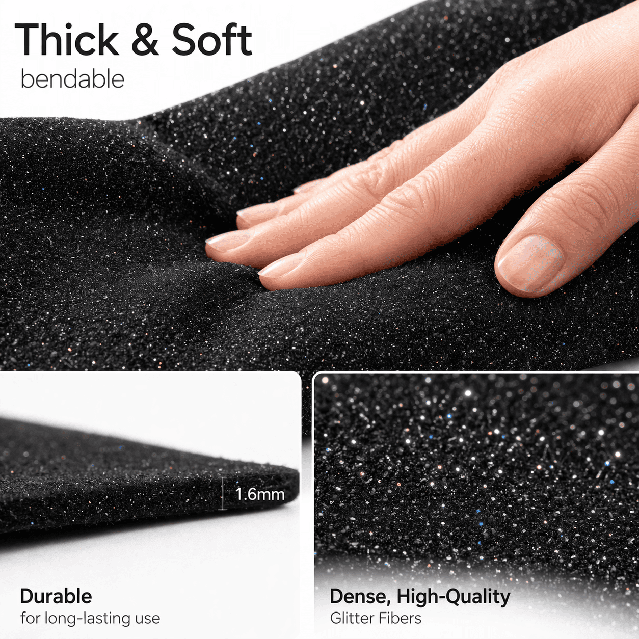 FabricLA Glitter Felt Fabric by The Yard – 60 Inch Wide Sparkly Felt, Non-Shedding Mess-Free Glitter Fabric for Crafts, Costumes & Decor - White, 2 Yards