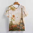 thumbnail image 3 of Blossoming Paris Eiffel Tower Womens Tops Women's Fashion Casual Short Sleeve Flower Print Round Neck Pullover Top Blouse, 3 of 6
