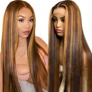 SEXYCAT P4/27 Straight Highlight Ombre Lace Front Wig Caps Human Hair 13x1 Lace Frontal Wigs for Black Women 24Inch