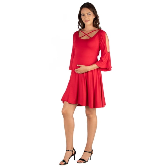 Maternity Criss Cross Neck Cold Shoulder Dress