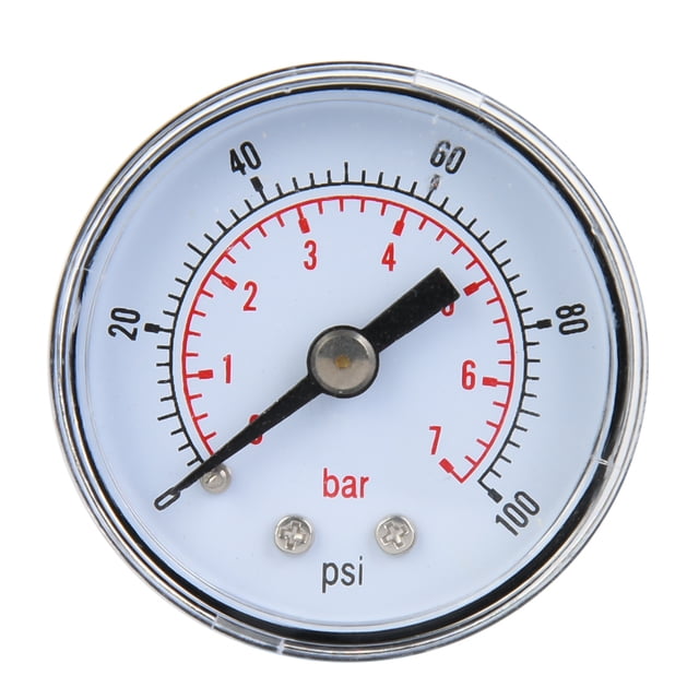 Manómetro mecánico para aire, aceite y agua, conexión trasera BSPT de 1/8" (0-100 psi, 0-7 bar)