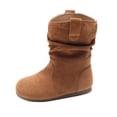 thumbnail image 1 of NOKIO Girls Slouch𝗒 Mid Calf Boots Ruched Suede Round Toe Slip-On Flat Booties Casual Fall Winter Fashion Shoes Comfortable Everyday Wear, 1 of 8