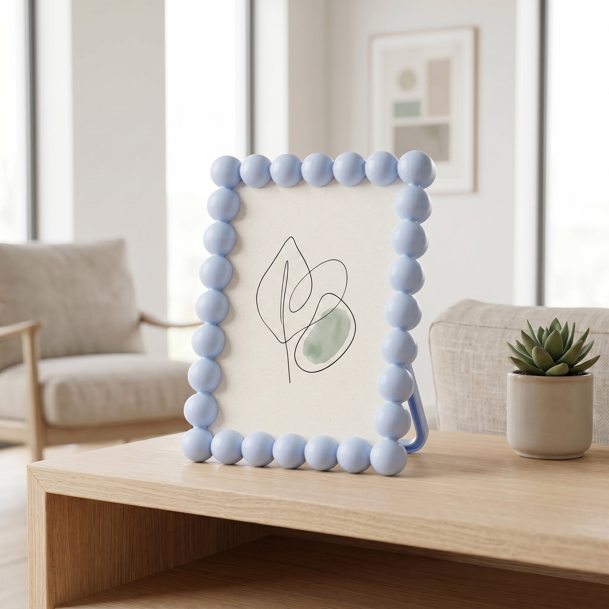 Unique Bargains Beaded Resin Picture Frame with Glass Elegant Pearl Border Blue 4" x 6"