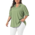 thumbnail image 4 of Agnes Orinda Women's Plus Size Textured Top Ruffled Trim Notch V Neck Puff Sleeves Summer Blouse 3X /, 4 of 6