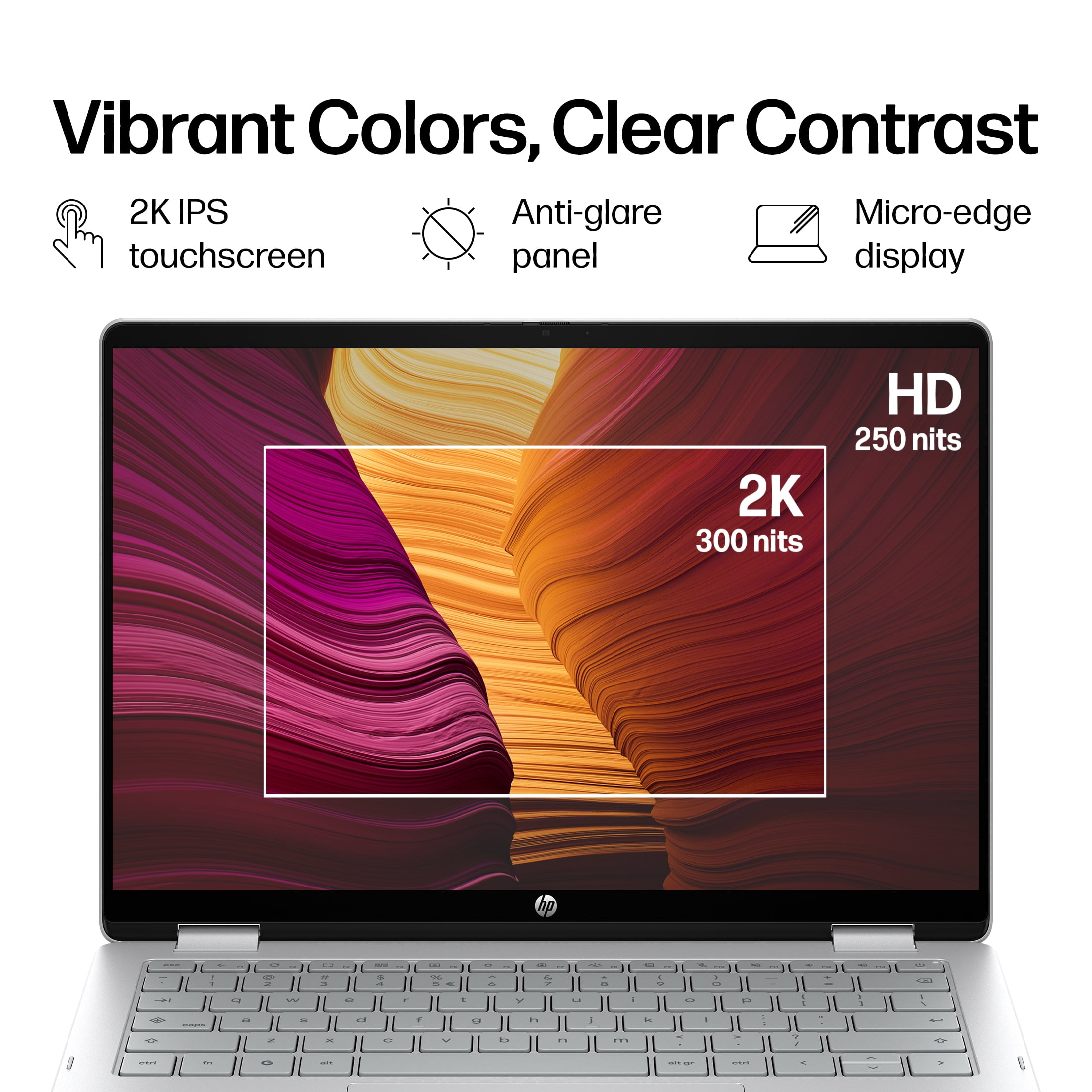 (Open Box) HP Chromebook x360 Plus 14 Laptop PC 2K Chrome OS Intel Core 3 8GB 256GB Glacier Silver with Gemini