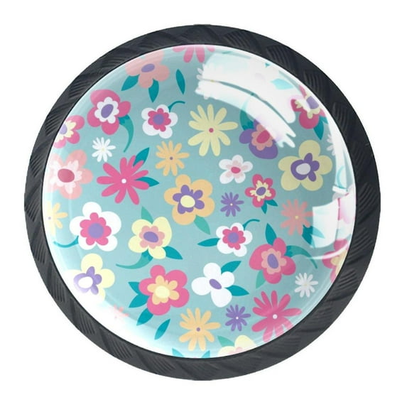 4 Pcs Cute Blue Floral Flower Knobs for Kitchen Cabinet Cupboard Dresser Bookcase Drawer Pulls Handles Round Home Decor