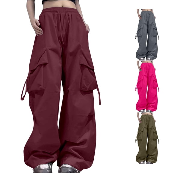 Gunia Plus Size Women'S Cargo Pants Relaxed Fit Baggy Black Pants High Waist Zipper Slim Drawstring Waist With Pockets Loose Plus Size Summer Trousers