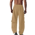 thumbnail image 4 of Kalauyu Men's Cargo Pants Wide Casual Elastic Waist Drawstring Loose Outdoor Hiking Streetwear Pants, 4 of 6