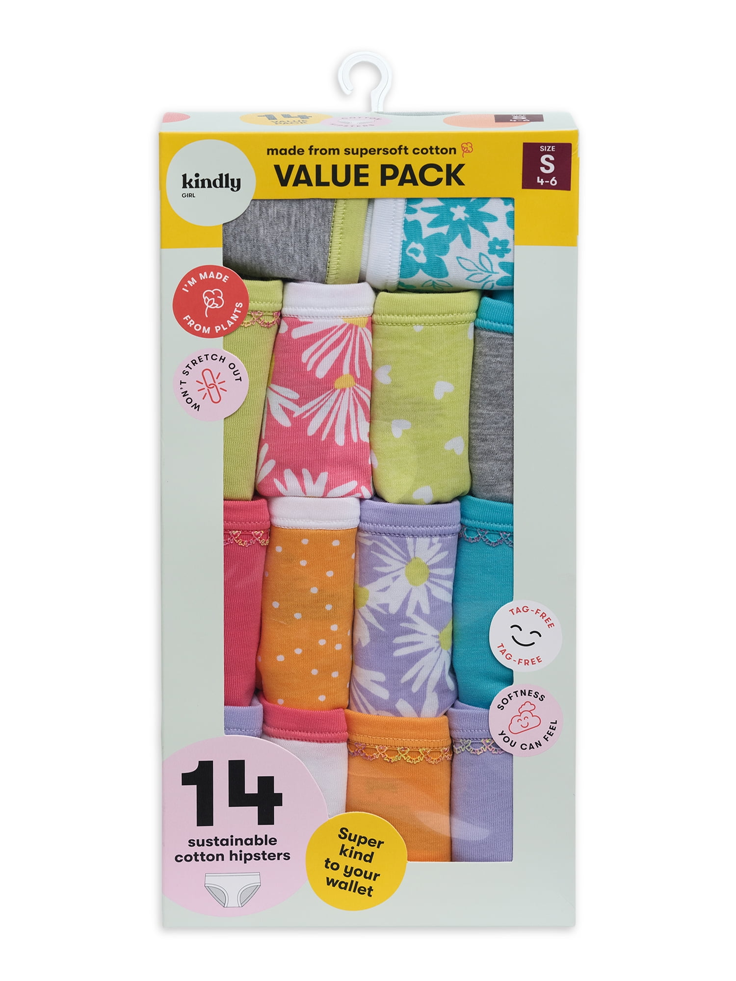 Kindly Yours Girl’s Cotton Hipster Underwear, 14-Pack, Sizes S-XL