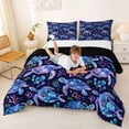 thumbnail image 3 of jejeloiu Galaxy Sea Turtle Print Full Size Comforter Sets,Watercolor Coral Pattern Bedding Comforter Set For Boys,Blue Purple,Black Reversible,3-Piece,1 Comforter and 2 Pillowcases, 3 of 7