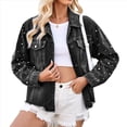 thumbnail image 3 of Chaqueta Vaquera Extragrande para Mujer, Abrigo Vaquero con Cuentas Negro y Gris XL, 3 of 10