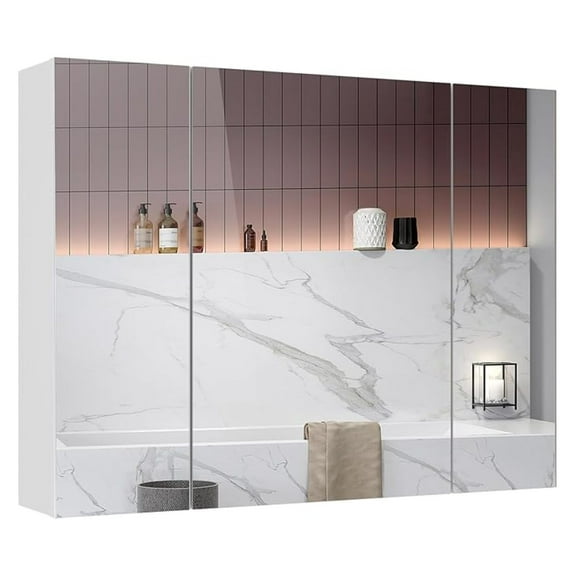 Medicine Cabinets Bathroom Mirror Cabinet with 3 Door 31.5x23.6 Inch Bathroom Wall Cabinet with Mirror Wall Mirror Storage Shelf with 3-Adjustable Shelves Storage Organizer Kitchen Cupboard,White