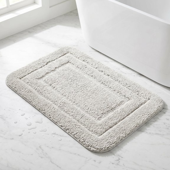 REGALWOVEN Soft Absorbent Bathroom Rug Plush Shaggy Bath Mat Light Grey 16" x 24"