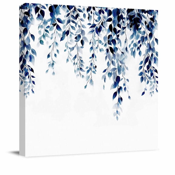 Wall Art Prints, Blue Eucalyptus Framed Canvas Prints for Bedroom Living Room Bathroom Office, Weeping Botanical Leaf Watercolor Gallery Wrap Wall Art Poster for Gifts Home Decor 12"x12"