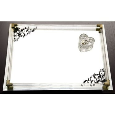 Mirror Vanity Tray With Black Scroll Design And Gold Accents