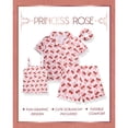 thumbnail image 2 of Princess Rose Girls Pajamas Set Cute Sleep Shirt Top Pajama Pants Shorts with Scrunchie 4 Piece, 2 of 7