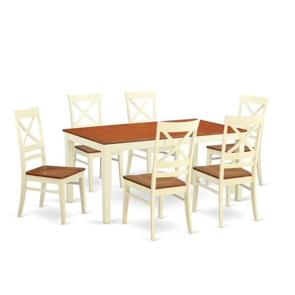Wood Seat Dining Room Sets with 6 Kitchen Table & 6 Chairs, Buttermilk & Cherry - 7 Piece