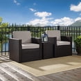 thumbnail image 2 of Palm Harbor 3-Piece Outdoor Wicker Conversation Set With Gray Cushions -- Two Swivel Chairs & Side Table, 2 of 5