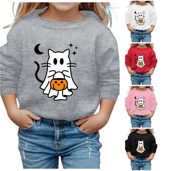 Weebloom Halloween Boys Girls Sweatshirts For Toddler Ghost Pumpkin Graphic Cute Crewneck Sweatshirt Soft Casual Pullover Long Sleeve Tops For Youth Fall Winter Outfit For Kids Grey 4-5 Years