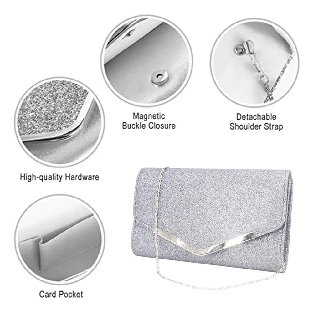 Women's Elegant Evening Clutch Envelope Prom Handbag Wedding Purse,Silver